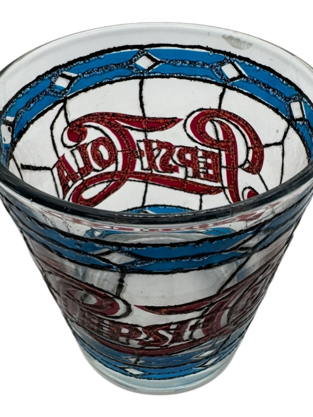 Vintage 1970s Pepsi-Cola Stained Glass Style Drinking Glass Tumbler 3 3/4 In. - Picture 3 of 10